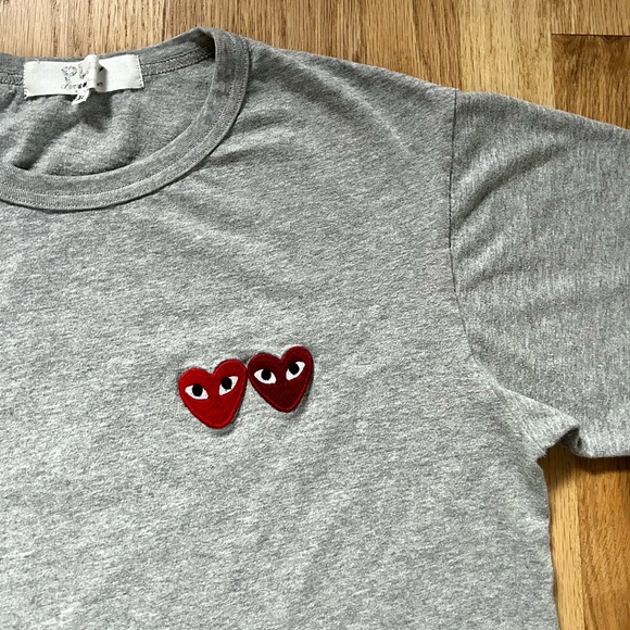 COMME DES GARCONS PLAY double hearts t-shirt gray cotton crew neck size XL - Picture 4 of 6